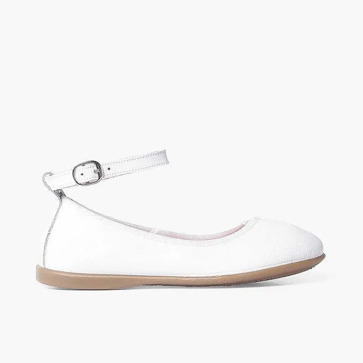 Pisamonas Communion Shoes>Elastic Leather Ballet Pumps With Ankle Strap