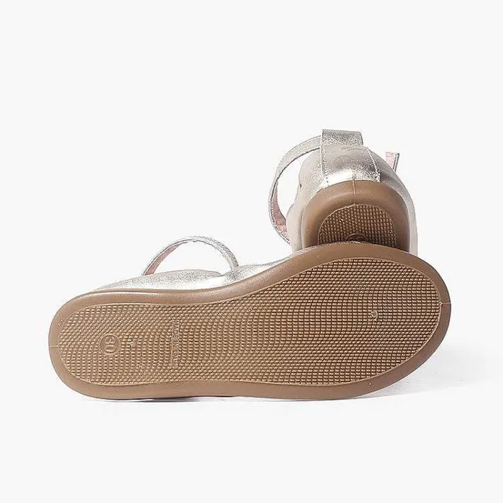 Pisamonas Communion Shoes>Elastic Leather Ballet Pumps With Ankle Strap
