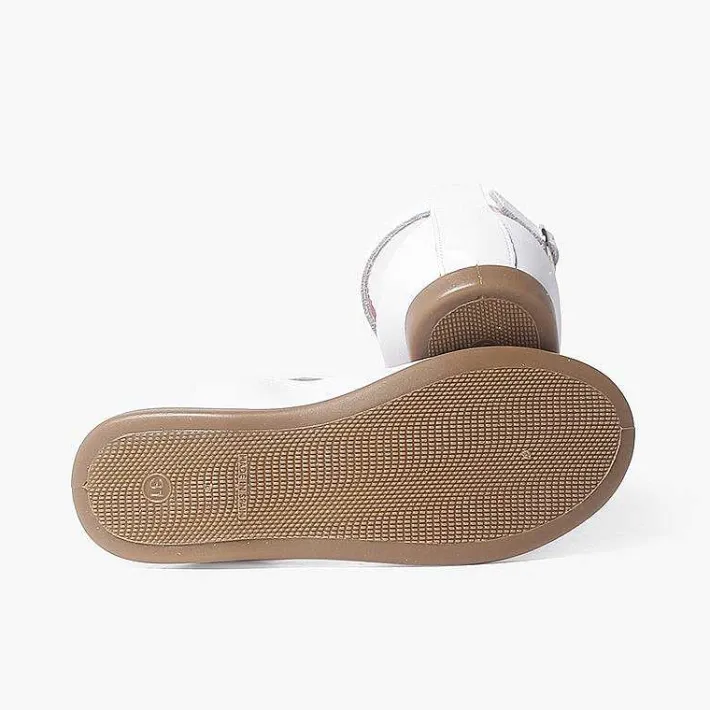 Pisamonas Communion Shoes>Elastic Leather Ballet Pumps With Ankle Strap