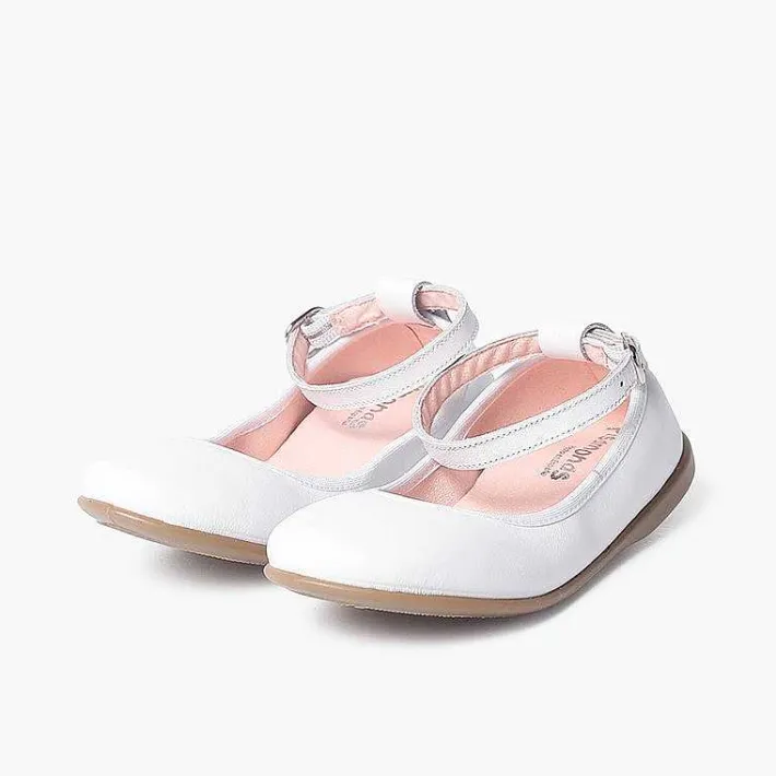 Pisamonas Communion Shoes>Elastic Leather Ballet Pumps With Ankle Strap