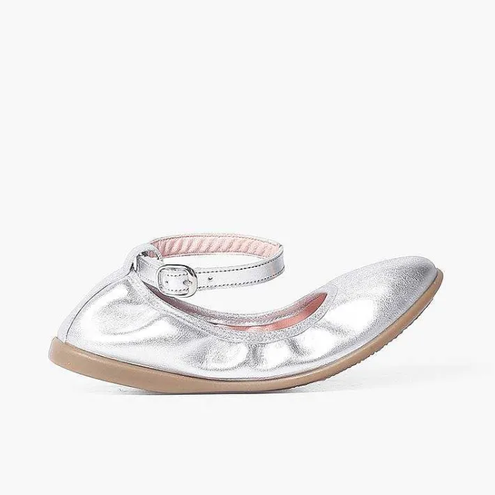 Pisamonas Communion Shoes>Elastic Leather Ballet Pumps With Ankle Strap