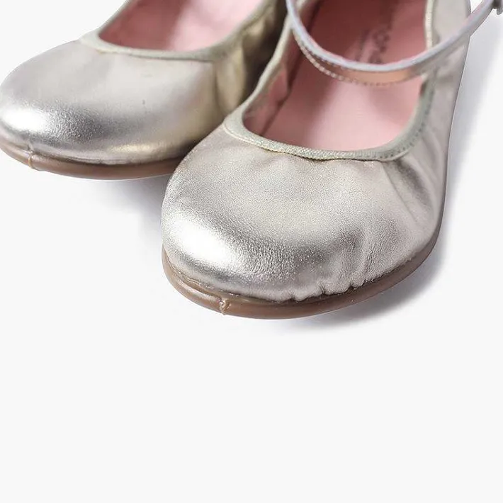 Pisamonas Communion Shoes>Elastic Leather Ballet Pumps With Ankle Strap