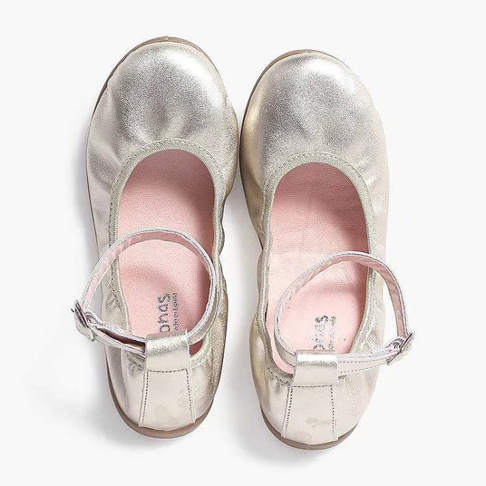 Pisamonas Communion Shoes>Elastic Leather Ballet Pumps With Ankle Strap