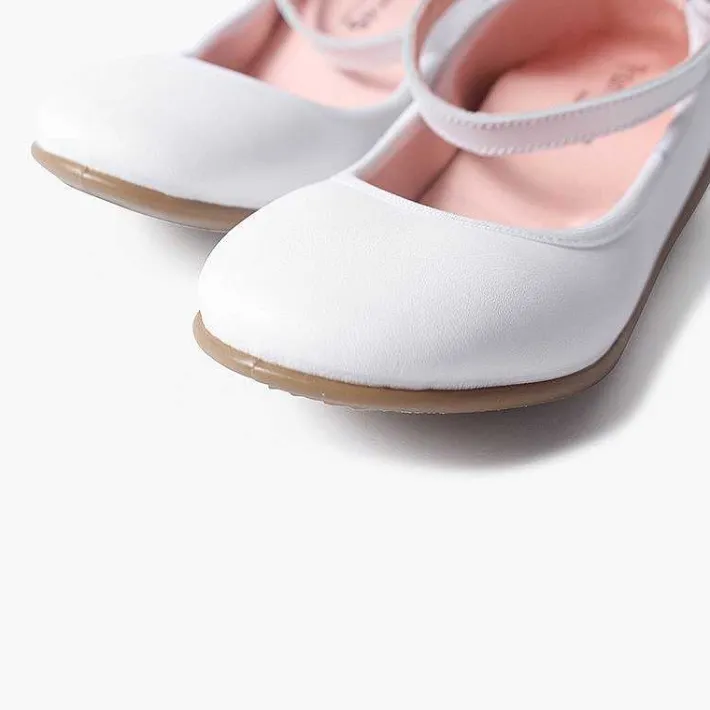 Pisamonas Communion Shoes>Elastic Leather Ballet Pumps With Ankle Strap