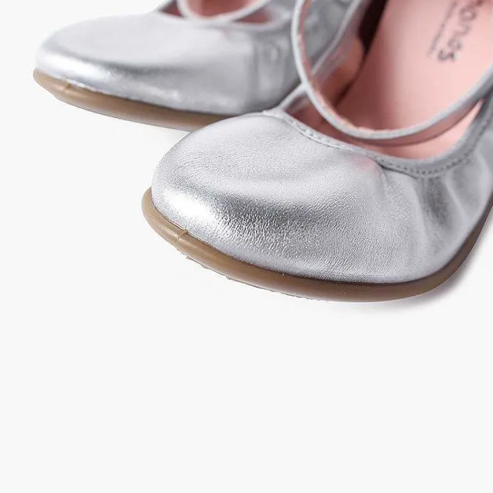 Pisamonas Communion Shoes>Elastic Leather Ballet Pumps With Ankle Strap