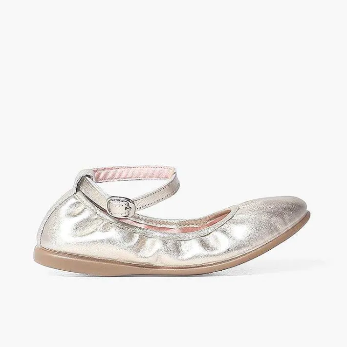 Pisamonas Communion Shoes>Elastic Leather Ballet Pumps With Ankle Strap