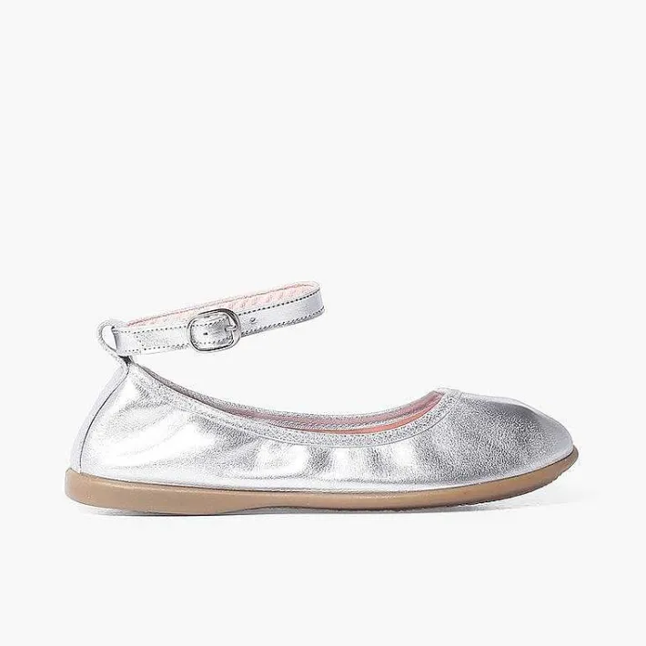 Pisamonas Communion Shoes>Elastic Leather Ballet Pumps With Ankle Strap