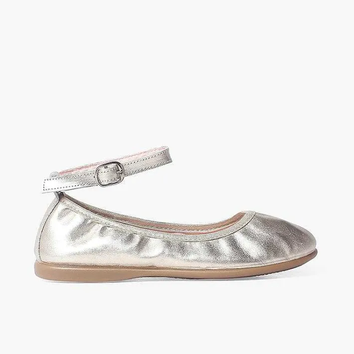Pisamonas Communion Shoes>Elastic Leather Ballet Pumps With Ankle Strap