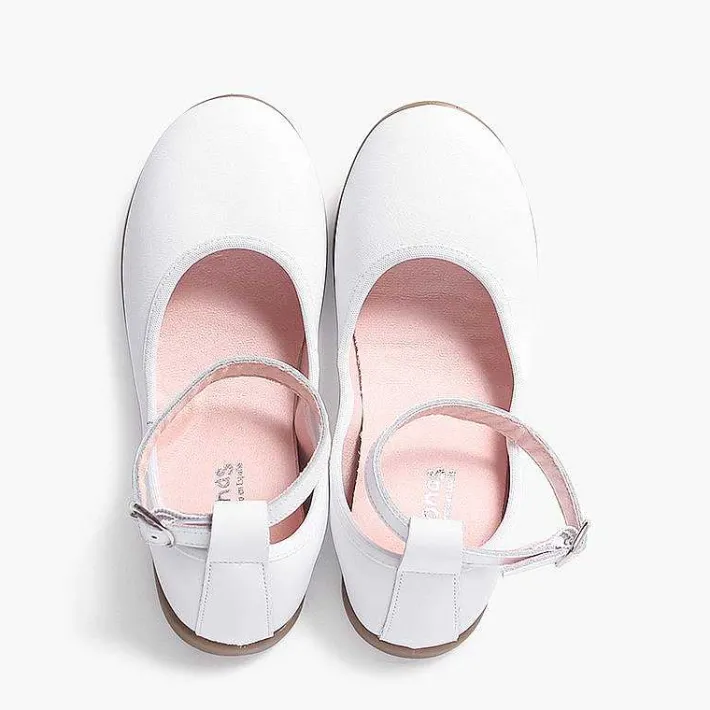 Pisamonas Communion Shoes>Elastic Leather Ballet Pumps With Ankle Strap
