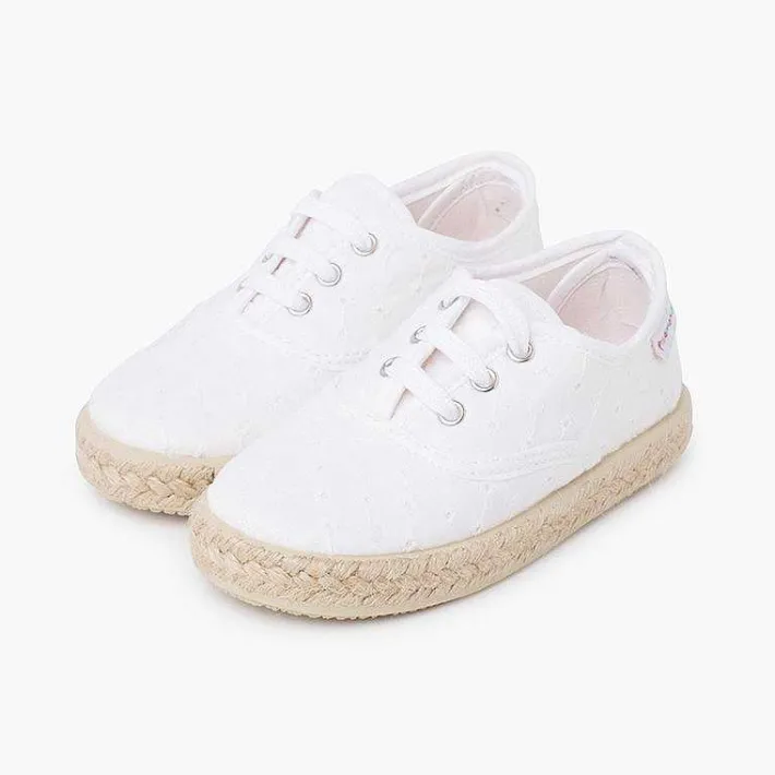Pisamonas Espadrilles>Espadrille-Type Trainers Swiss Embroidered Fabric Colour White