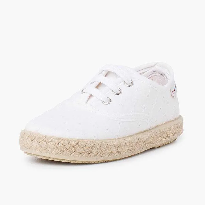 Pisamonas Espadrilles>Espadrille-Type Trainers Swiss Embroidered Fabric Colour White