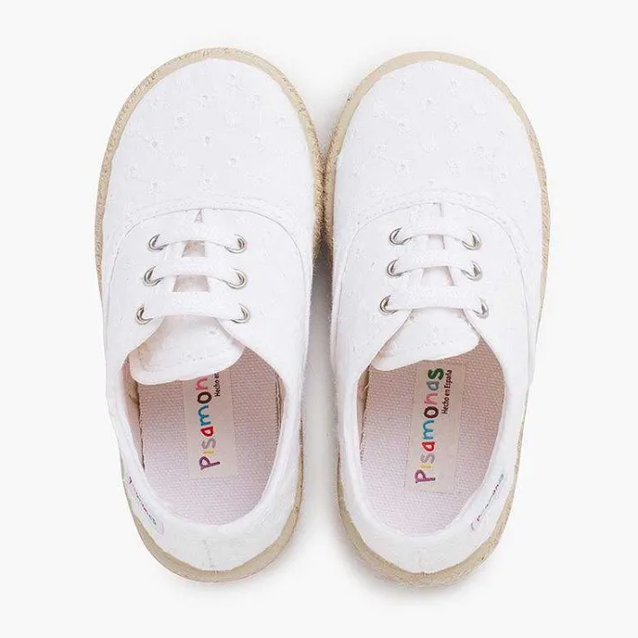 Pisamonas Espadrilles>Espadrille-Type Trainers Swiss Embroidered Fabric Colour White