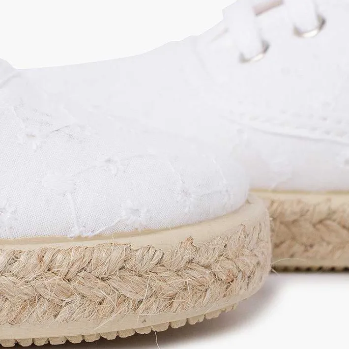 Pisamonas Espadrilles>Espadrille-Type Trainers Swiss Embroidered Fabric Colour White