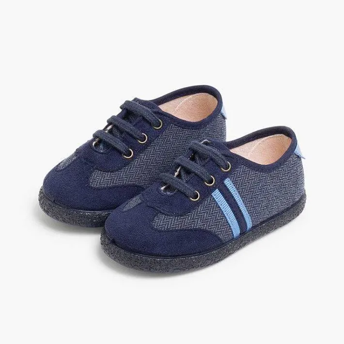 Pisamonas Trainers>Faux Suede Herringbone Trainers Two Laces