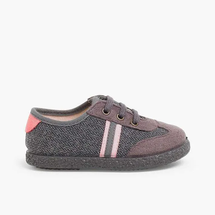 Pisamonas Trainers>Faux Suede Herringbone Trainers Two Laces