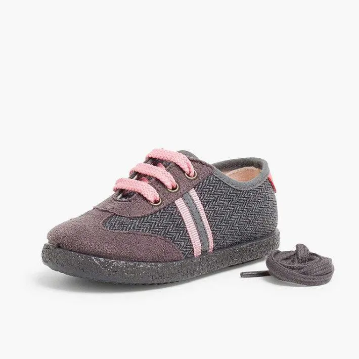 Pisamonas Trainers>Faux Suede Herringbone Trainers Two Laces