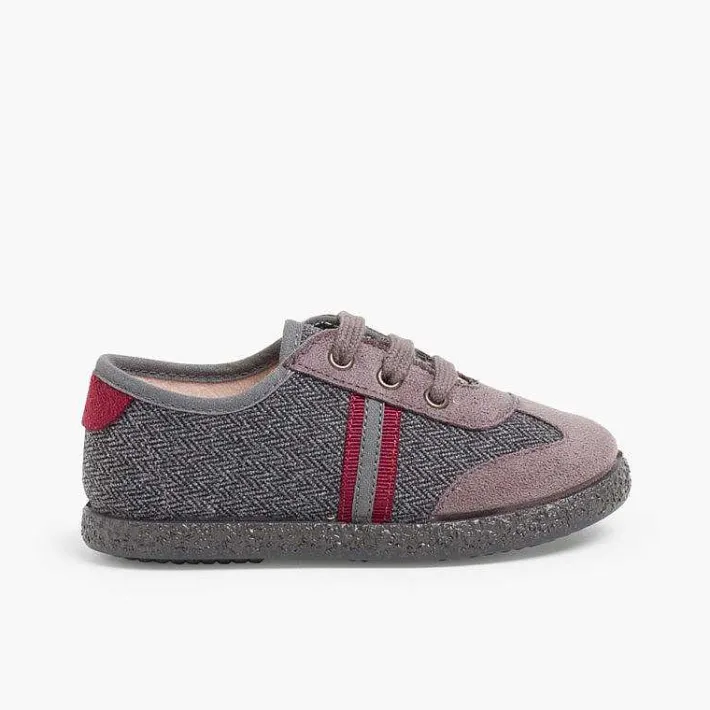 Pisamonas Trainers>Faux Suede Herringbone Trainers Two Laces