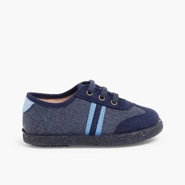 Pisamonas Trainers>Faux Suede Herringbone Trainers Two Laces