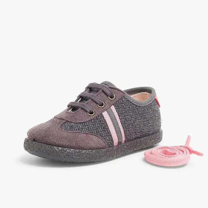 Pisamonas Trainers>Faux Suede Herringbone Trainers Two Laces