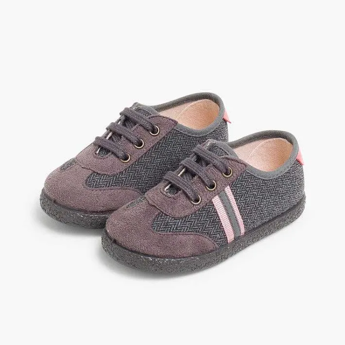 Pisamonas Trainers>Faux Suede Herringbone Trainers Two Laces