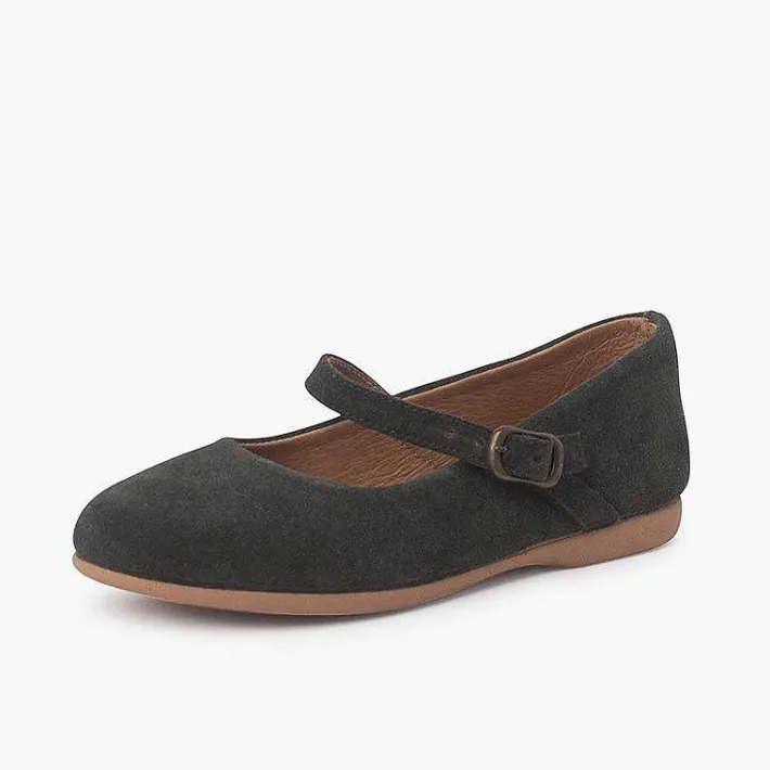 Pisamonas Mary Janes>Flat Suede Dress Shoes With Fine Buckle Fastening