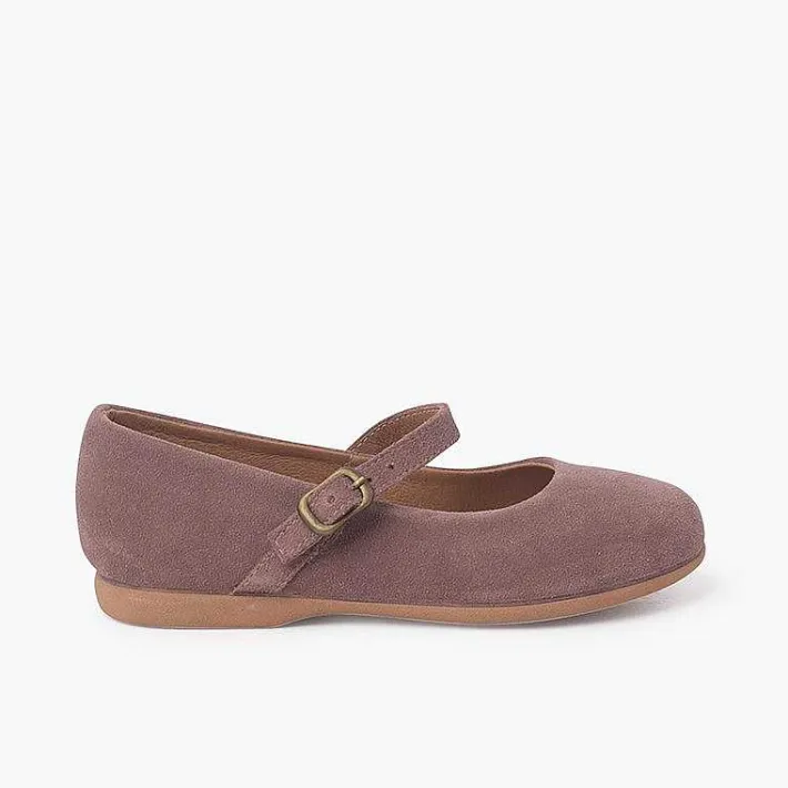Pisamonas Mary Janes>Flat Suede Dress Shoes With Fine Buckle Fastening
