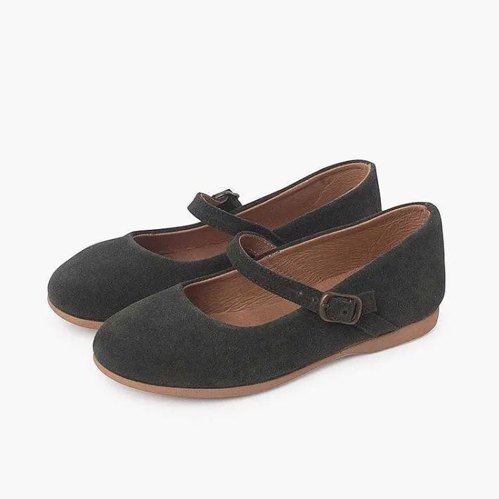 Pisamonas Mary Janes>Flat Suede Dress Shoes With Fine Buckle Fastening