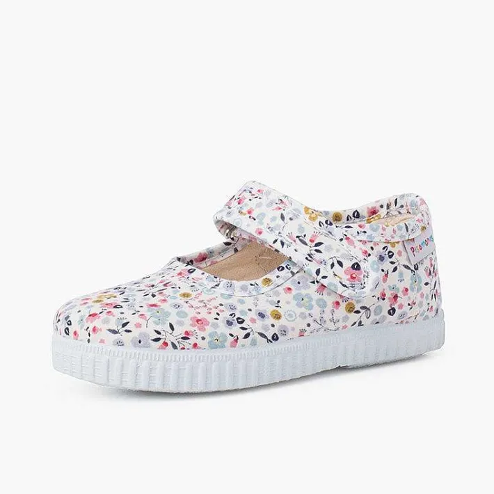 Pisamonas Mary Janes>Flower Print Mary Janes With Riptape Strap Colour Floral