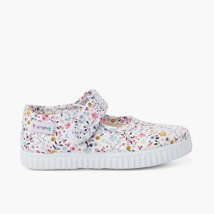 Pisamonas Mary Janes>Flower Print Mary Janes With Riptape Strap Colour Floral