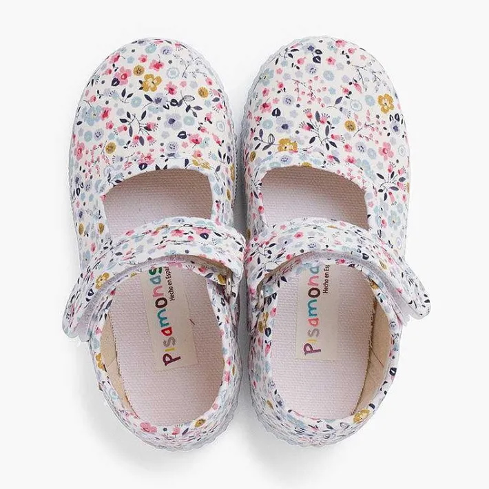 Pisamonas Mary Janes>Flower Print Mary Janes With Riptape Strap Colour Floral
