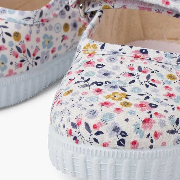 Pisamonas Mary Janes>Flower Print Mary Janes With Riptape Strap Colour Floral
