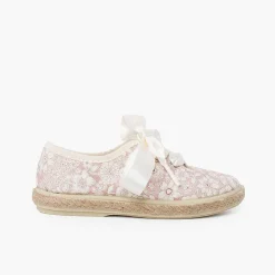Pisamonas Espadrilles>Flowers And Jute Blucher With Satin Laces