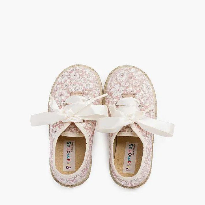 Pisamonas Espadrilles>Flowers And Jute Blucher With Satin Laces