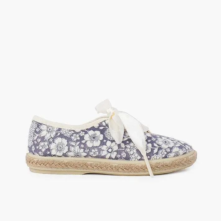 Pisamonas Espadrilles>Flowers And Jute Blucher With Satin Laces