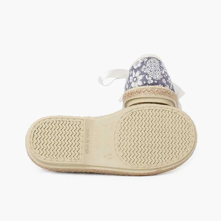 Pisamonas Espadrilles>Flowers And Jute Blucher With Satin Laces