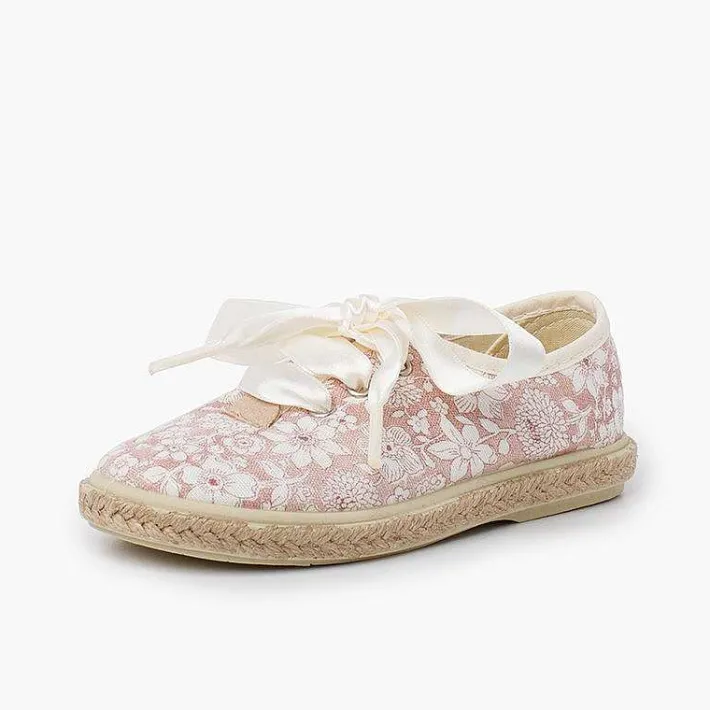 Pisamonas Espadrilles>Flowers And Jute Blucher With Satin Laces