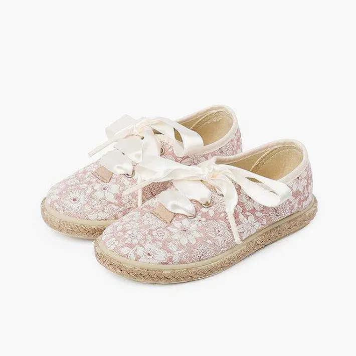 Pisamonas Espadrilles>Flowers And Jute Blucher With Satin Laces