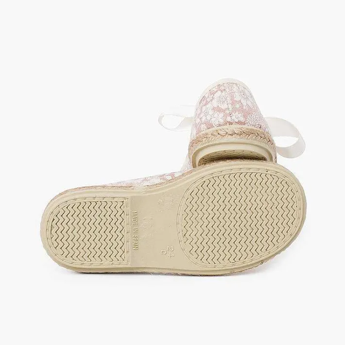 Pisamonas Espadrilles>Flowers And Jute Blucher With Satin Laces