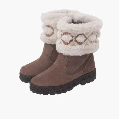 Pisamonas Boots>Fur Collar Geometric Embellishment Boots Colour Taupe