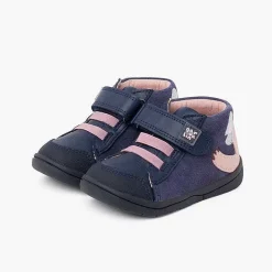 Pisamonas Boots>Garvalin Split Leather Boot With Koala Drawing Colour Navy Blue