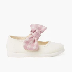 Pisamonas Mary Janes>Gingham Bow Mary Janes With Hook-And-Loop Fastening
