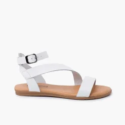 Pisamonas Sandals>Girl And Woman Leather Sandal Cross Strap Bracelet Buckle