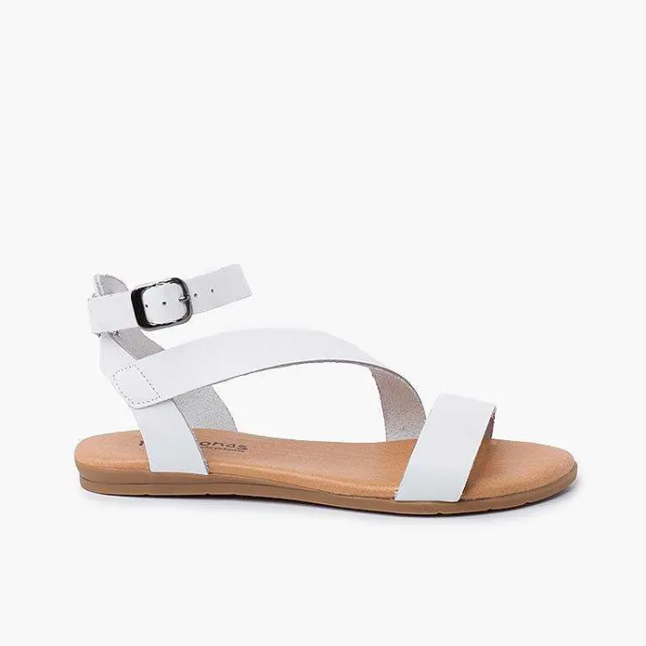 Pisamonas Sandals>Girl And Woman Leather Sandal Cross Strap Bracelet Buckle