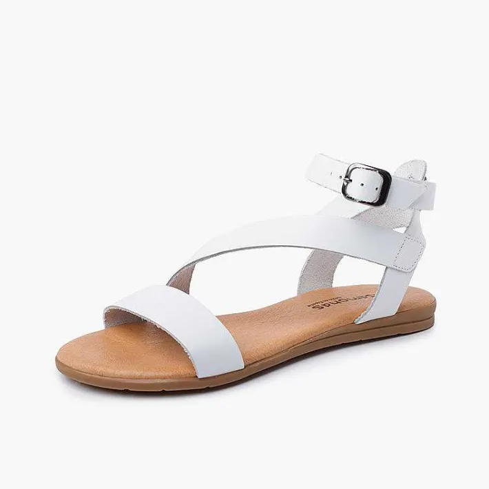 Pisamonas Sandals>Girl And Woman Leather Sandal Cross Strap Bracelet Buckle