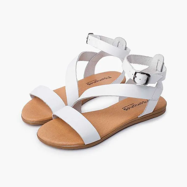 Pisamonas Sandals>Girl And Woman Leather Sandal Cross Strap Bracelet Buckle