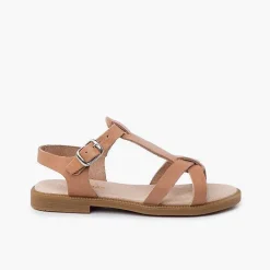 Pisamonas Sandals>Girl Leather Sandals With Buckle Closure Straps