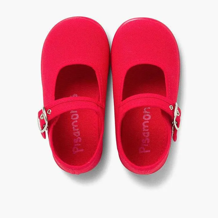 Pisamonas Mary Janes>Girls Buckle Up Canvas Mary Janes