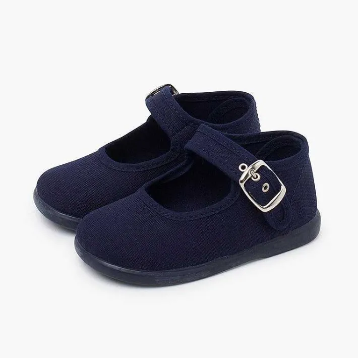 Pisamonas Mary Janes>Girls Buckle Up Canvas Mary Janes