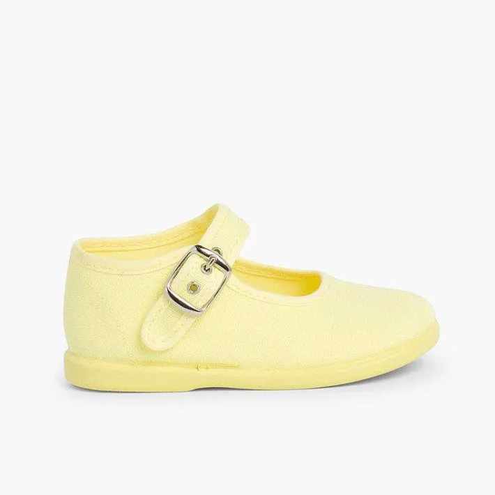 Pisamonas Mary Janes>Girls Buckle Up Canvas Mary Janes