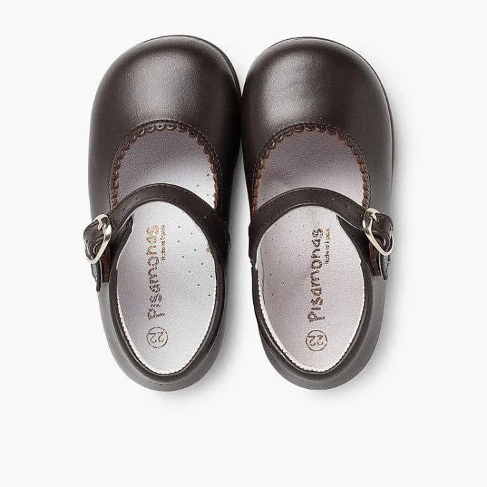 Pisamonas Mary Janes>Girls Buckle Up Leather Mary Janes
